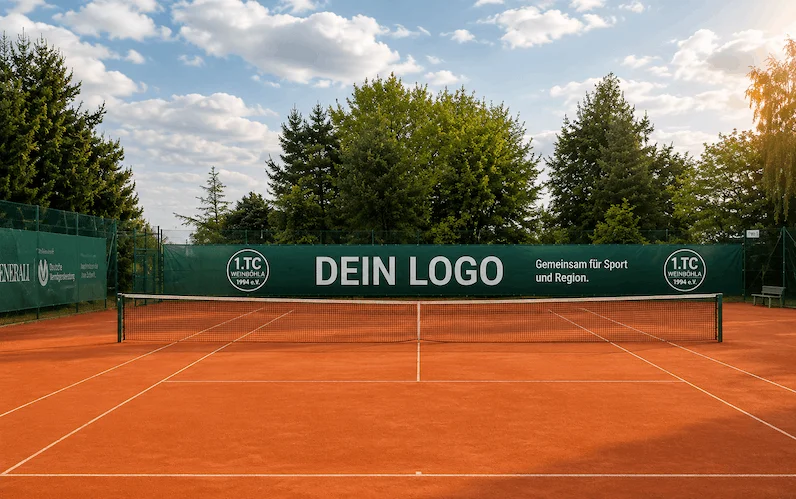 Beispiel für eine Werbeplane auf dem Tennisplatz